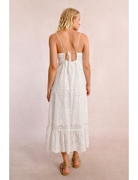 Long dress with English embroidery, backless