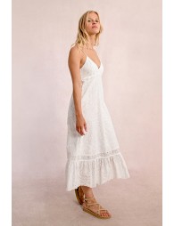 Long dress with English embroidery, backless