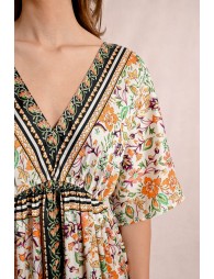 Vestido corto con estampado y lazada