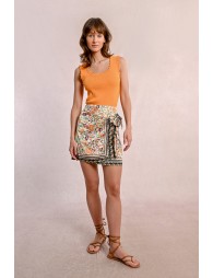 Printed wrap mini skirt