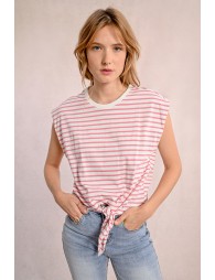 Camiseta de manga corta con estampado y lazada