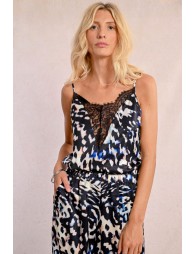 Printed camisole, lace detail