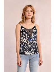 Printed camisole, lace detail