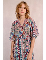 Vestido largo con estampado y lazada