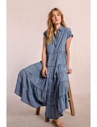 Longue robe chemise à volants