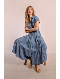 Vestido vaquero, largo con volantes