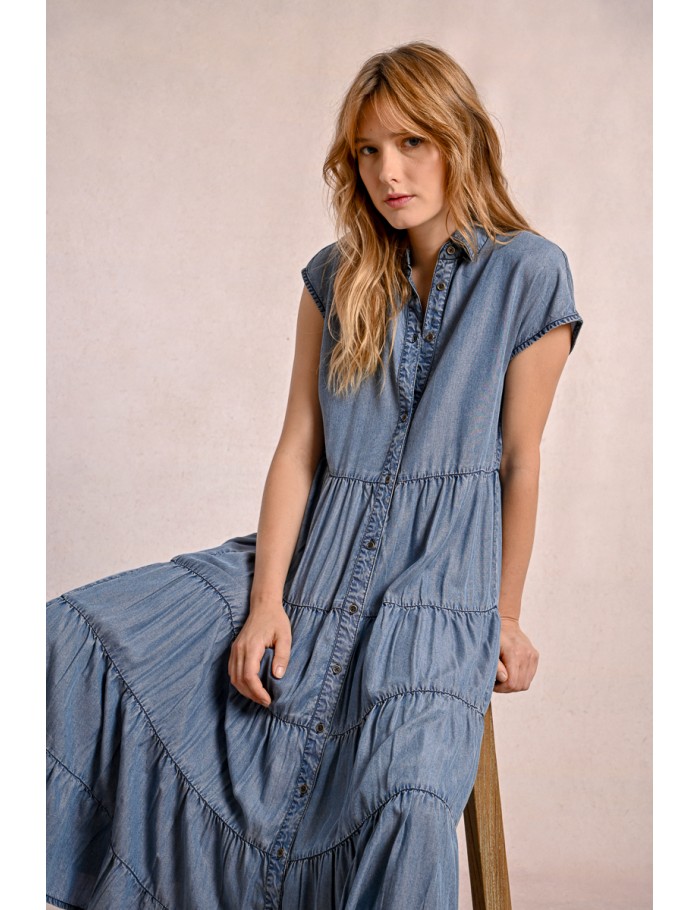 Long ruffled shirt dress