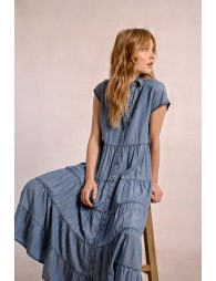 Longue robe chemise à volants