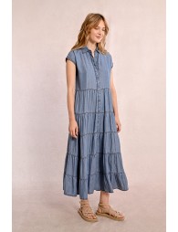 Longue robe chemise à volants