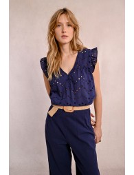 Openwork embroidery top