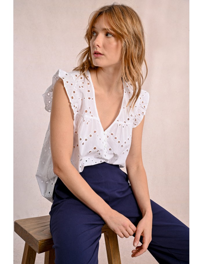 Openwork embroidery top