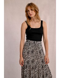 Long skirt with ruffles, leopard print