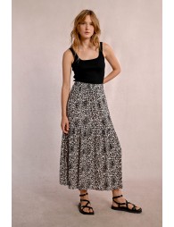 Long skirt with ruffles, leopard print