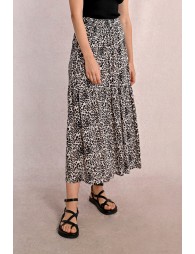 Long skirt with ruffles, leopard print