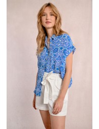 Short-sleeved blouse, printed