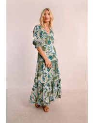 Long wrap dress with ruffles