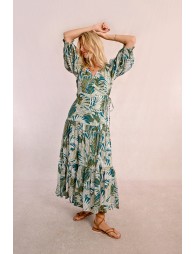 Long wrap dress with ruffles