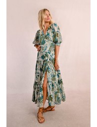 Long wrap dress with ruffles