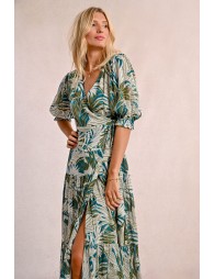 Long wrap dress with ruffles