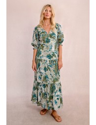 Long wrap dress with ruffles