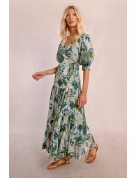 Long wrap dress with ruffles