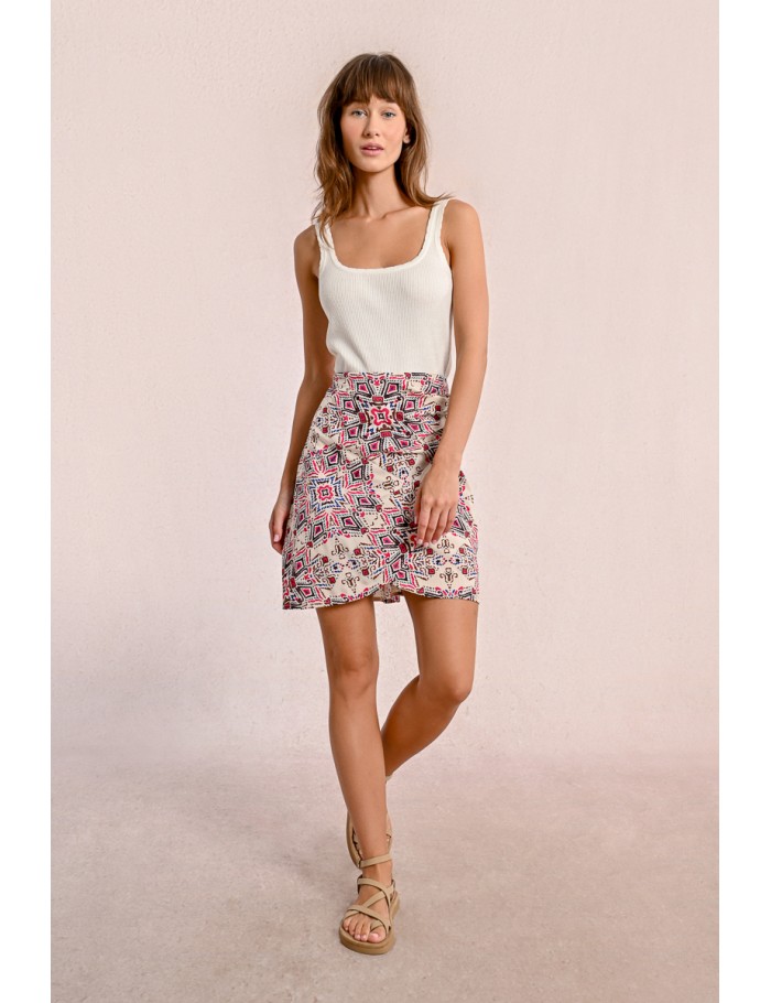 Printed pleated mini skirt