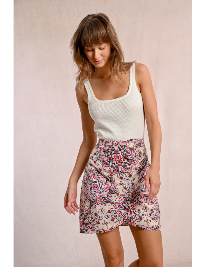 Printed pleated mini skirt