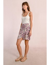 Printed pleated mini skirt