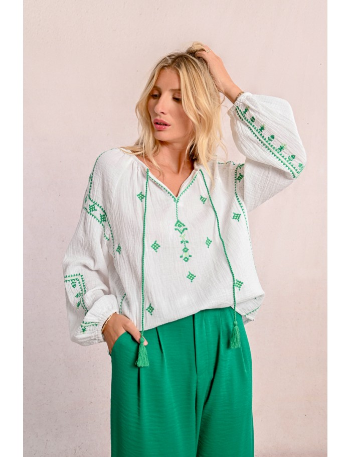 Embroidered poplin blouse