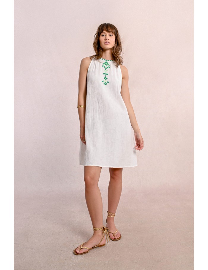 Short embroidered poplin dress