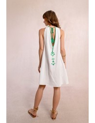 Short embroidered poplin dress