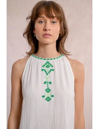 Short embroidered poplin dress