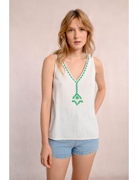 Embroidered poplin top