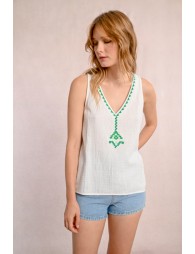 Embroidered poplin top