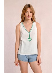 Embroidered poplin top