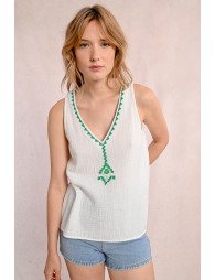 Embroidered poplin top