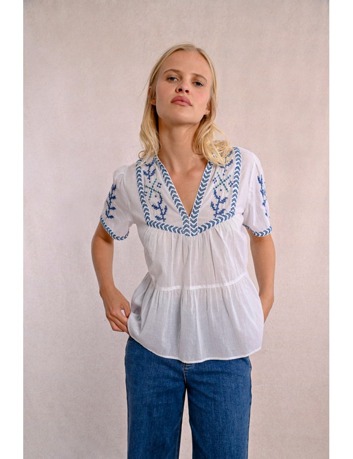 Embroidered poplin top