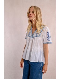 Embroidered poplin top