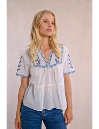 Embroidered poplin top