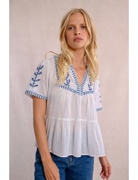 Embroidered poplin top