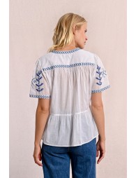 Embroidered poplin top