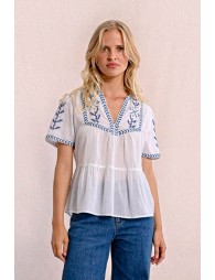 Embroidered poplin top