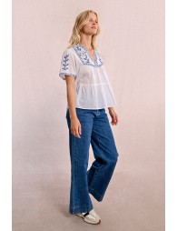 Embroidered poplin top