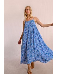 Long printed dress with thin straps