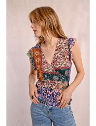 Paisley print wrap top