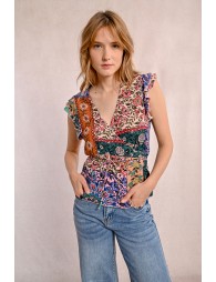 Paisley print wrap top