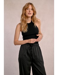 Pantalon satiné à strass