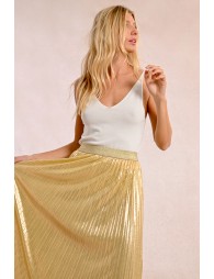 Long pleated and iridescent skirt