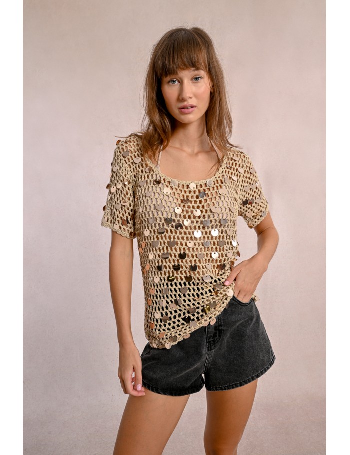 Crochet and sequin top