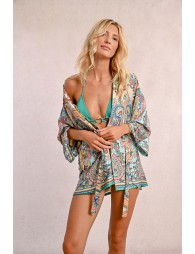 Satin and printed kimono